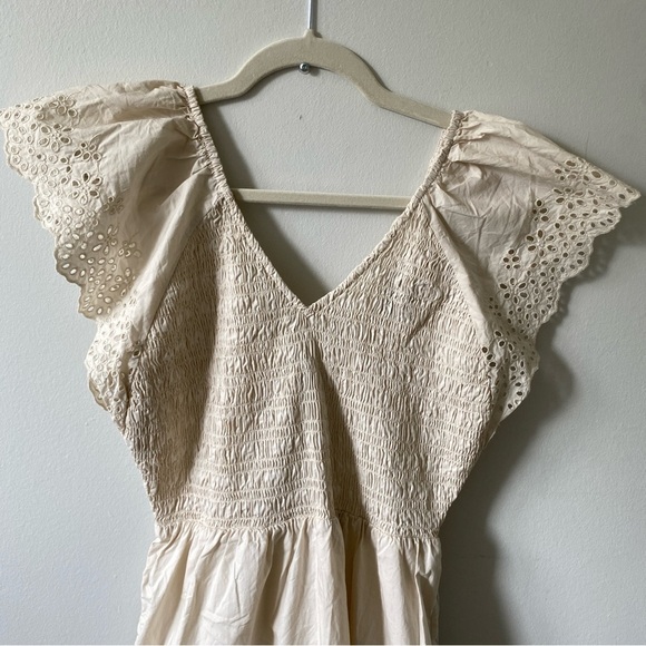 GAP 100% Cotton Eyelet Cream Lace Ruffle Sleeve Dress M - Picture 3 of 11